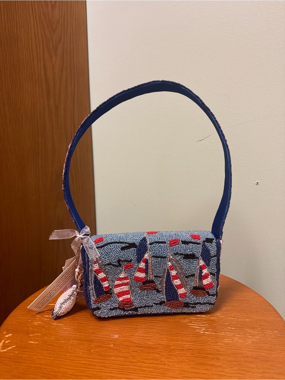 NWT Handcrafted Beaded Nautical Sailboat Shoulder Bag